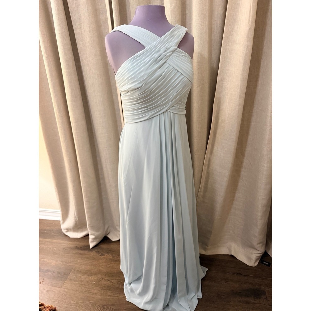 Azazie Kaleigh Mist Maxi Bridesmaid Dress 8/10 Light Blue Criss Cross Formal